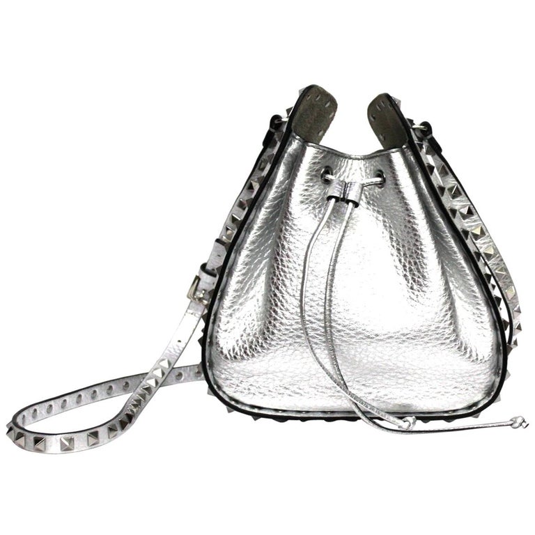 Valentino Garavani Silver Lambskin Bucket Bag at 1stDibs valentino