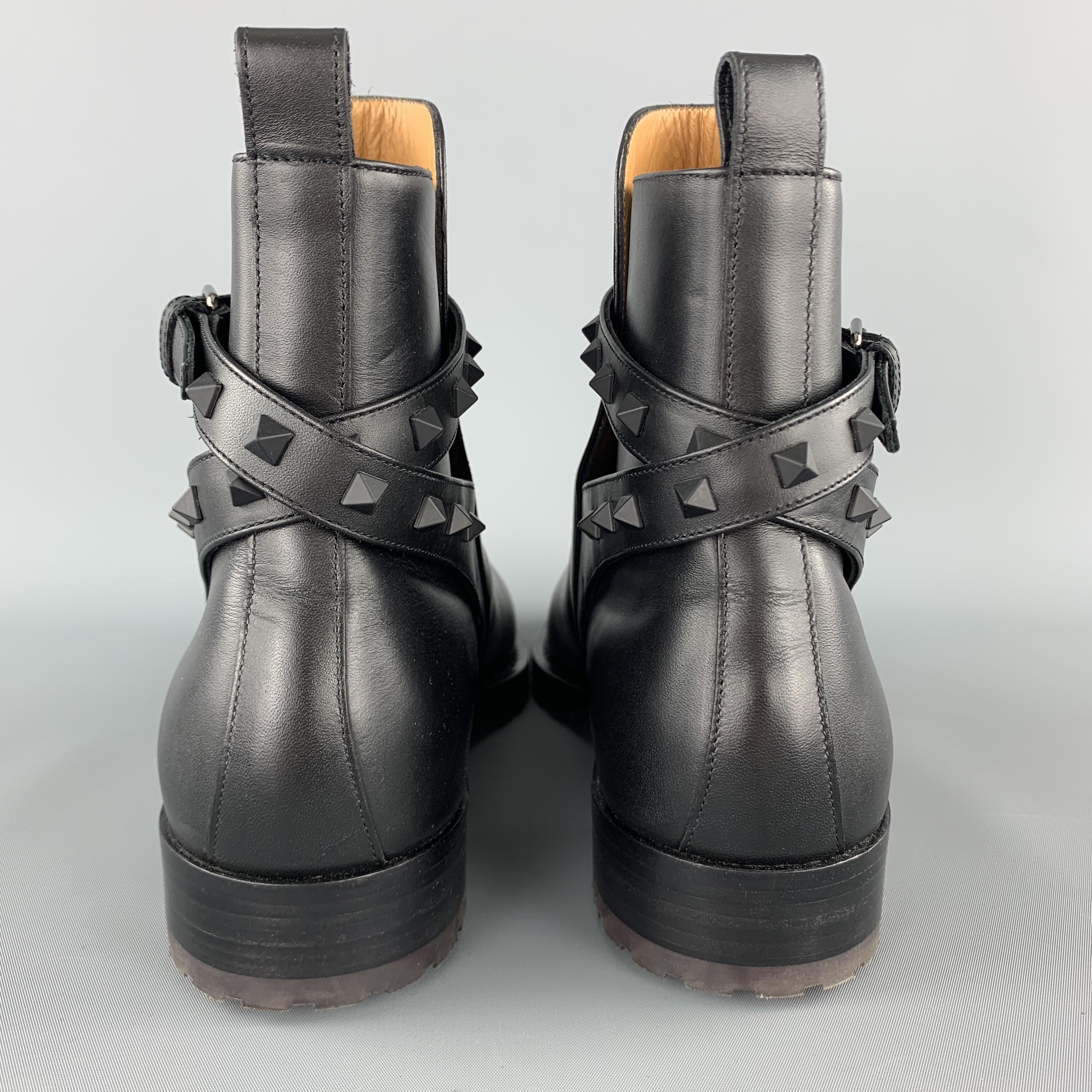 Men's VALENTINO GARAVANI Size 11 Black Studded Leather Belted BEATLE Boots