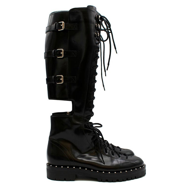 Valentino Garavani Soul Rockstud Black Combat Boots 38 at 1stDibs | caged  heels, valentino rockstud