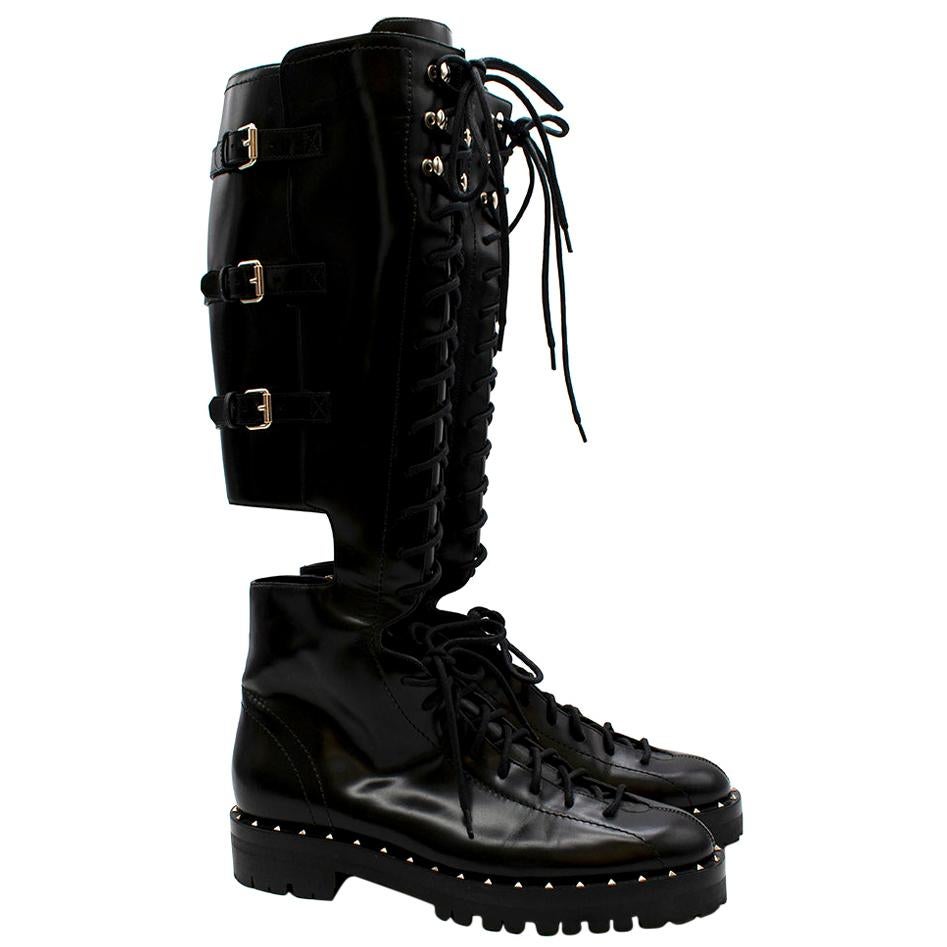 Valentino Garavani Soul Rockstud Black Combat Boots 38
