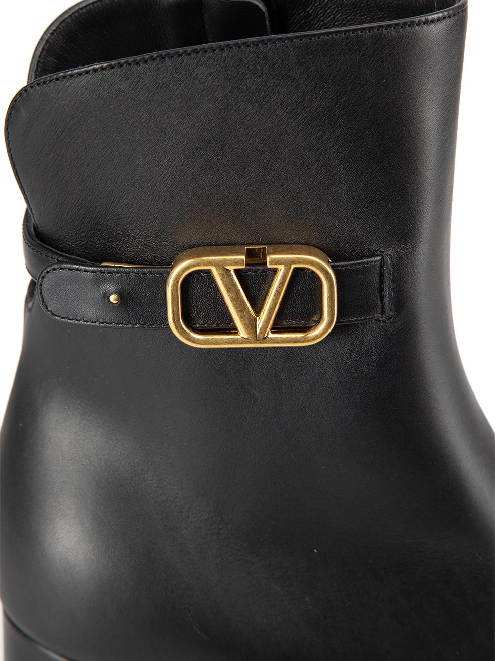 Valentino Garavani SS24 Black Leather V-Logo Ankle Boots Size SML 3