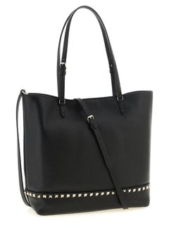 Valentino Garavani Studded Hammered Leather Tote Bag — Black