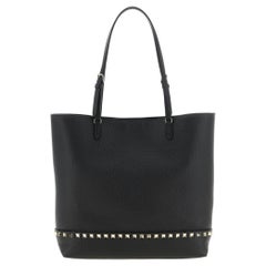 Valentino Garavani Studded Hammered Leather Tote Bag — Black