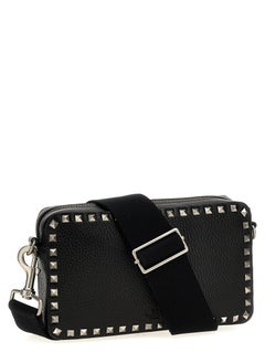 Valentino Garavani Studded Italian Calfskin Crossbody Bag — Black