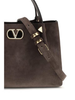 Valentino Garavani Studded Suede Shoulder Bag — Brown