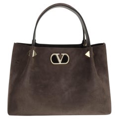 Valentino Garavani Studded Suede Shoulder Bag — Brown