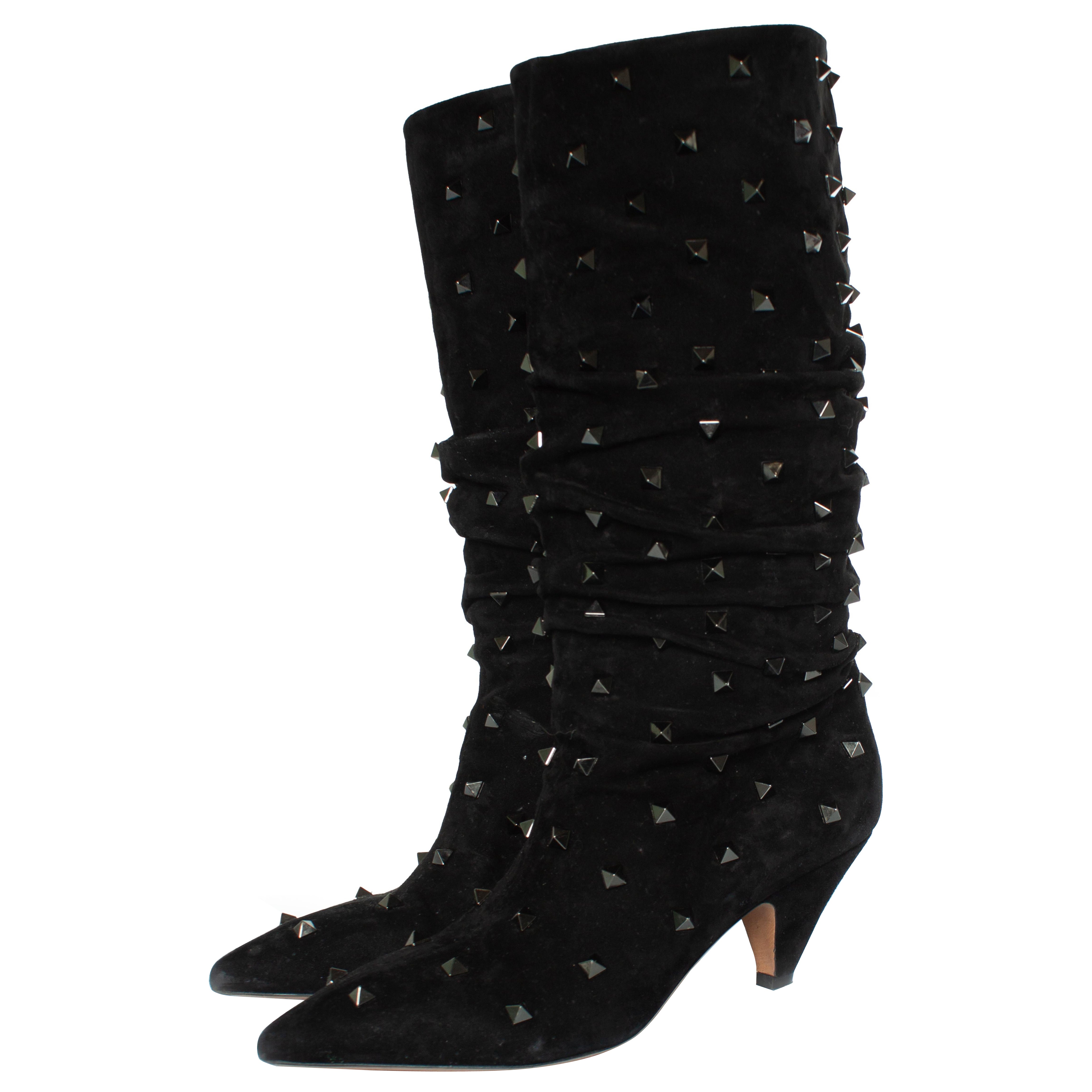 Valentino Garavani, suede rockstud wrinkled boots