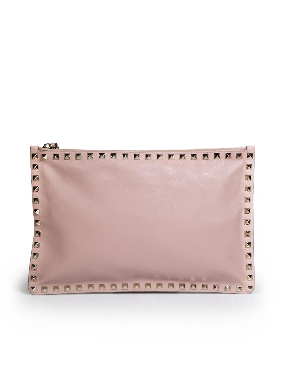 Beige Valentino Garavani Taupe Leather Rockstud Clutch