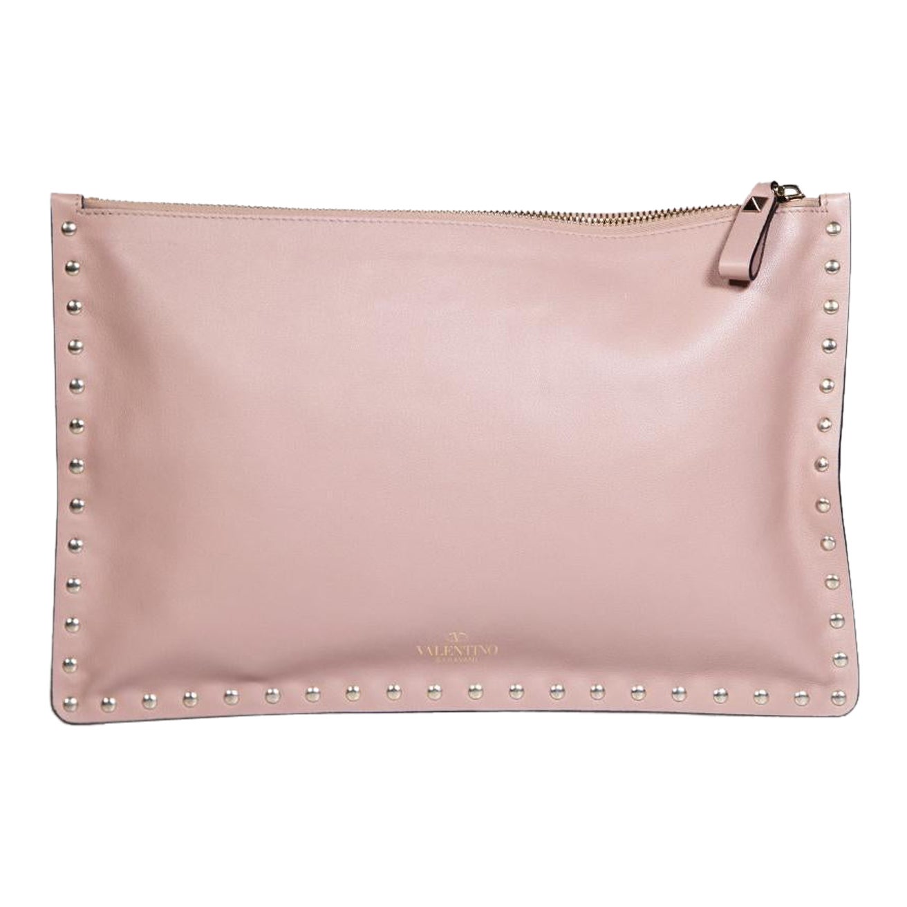 Valentino Garavani Taupe Leather Rockstud Clutch