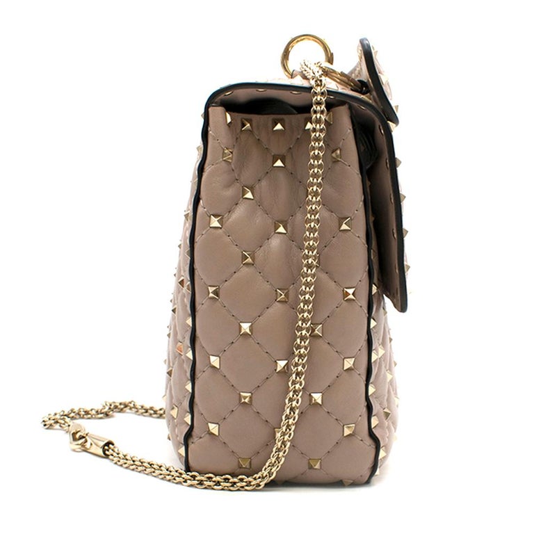 Valentino Garavani Taupe Rockstud Spike Large Leather Shoulder Bag at