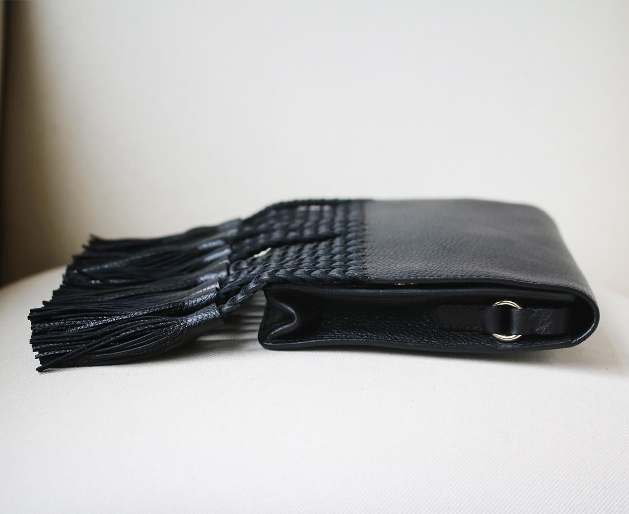Black Valentino Garavani T.B.C. Braided Fringe Shoulder Bag For Sale
