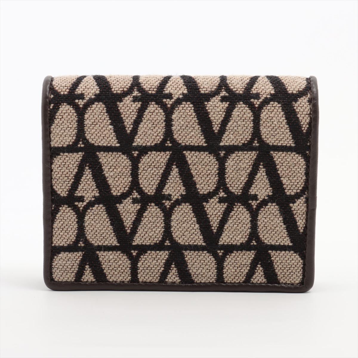 Black Valentino Garavani Toile Iconographe Bi-fold Wallet Beige×Brown