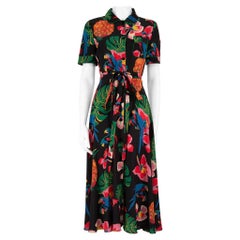 Valentino Garavani Tropical Print Silk Belted Midi Dress Size M