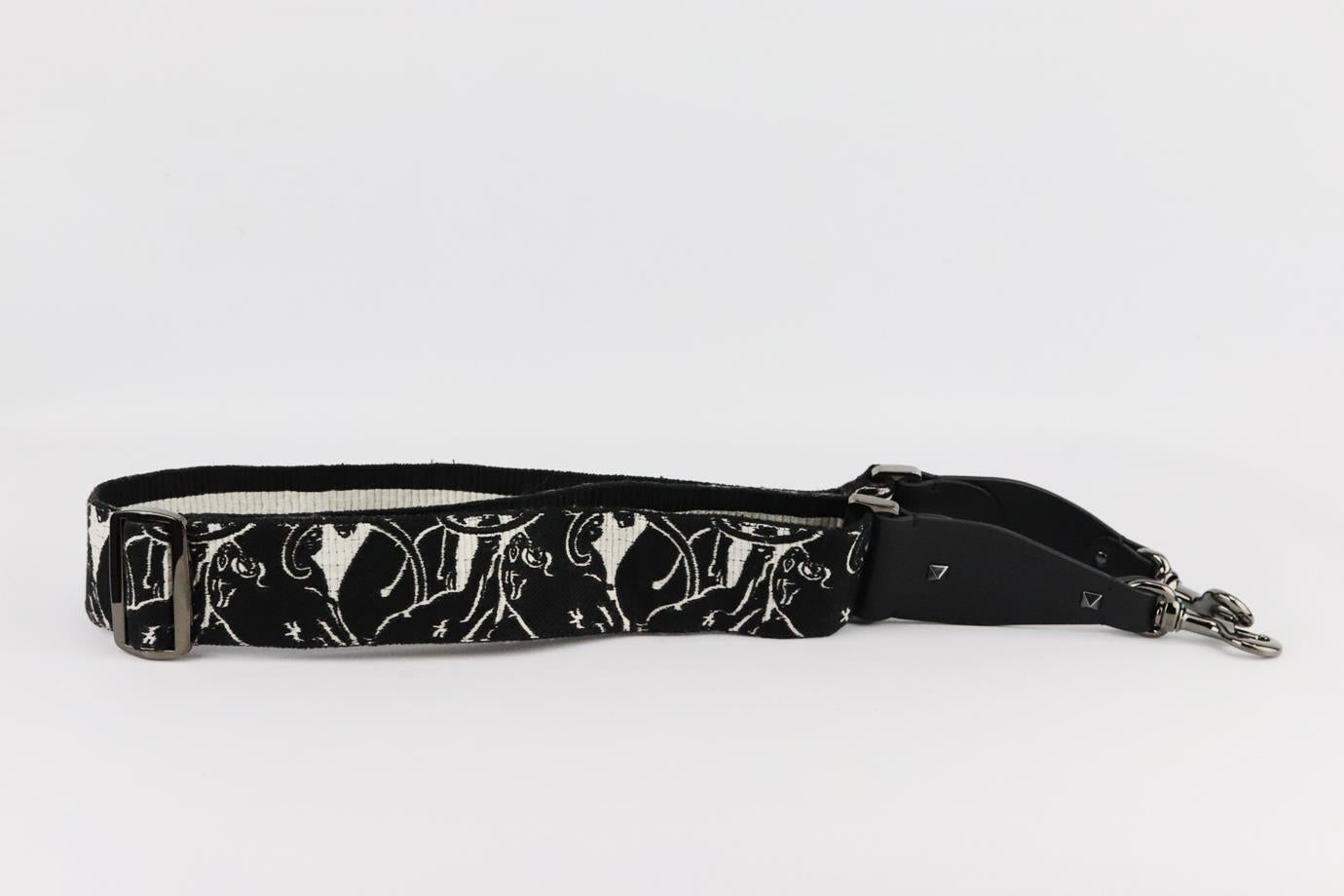 Valentino Garavani two-tone embroidered canvas and leather bag strap. Black and white. Lobster clasp fastening at base. Does not come with box or dustbag. Max. Length: 51 in. Min. Length: 34 in. Width: 2 in. Very good condition - No sign of wear;
