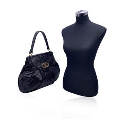 Valentino Garavani Vintage Black Leather V Crystal Logo Large Tote