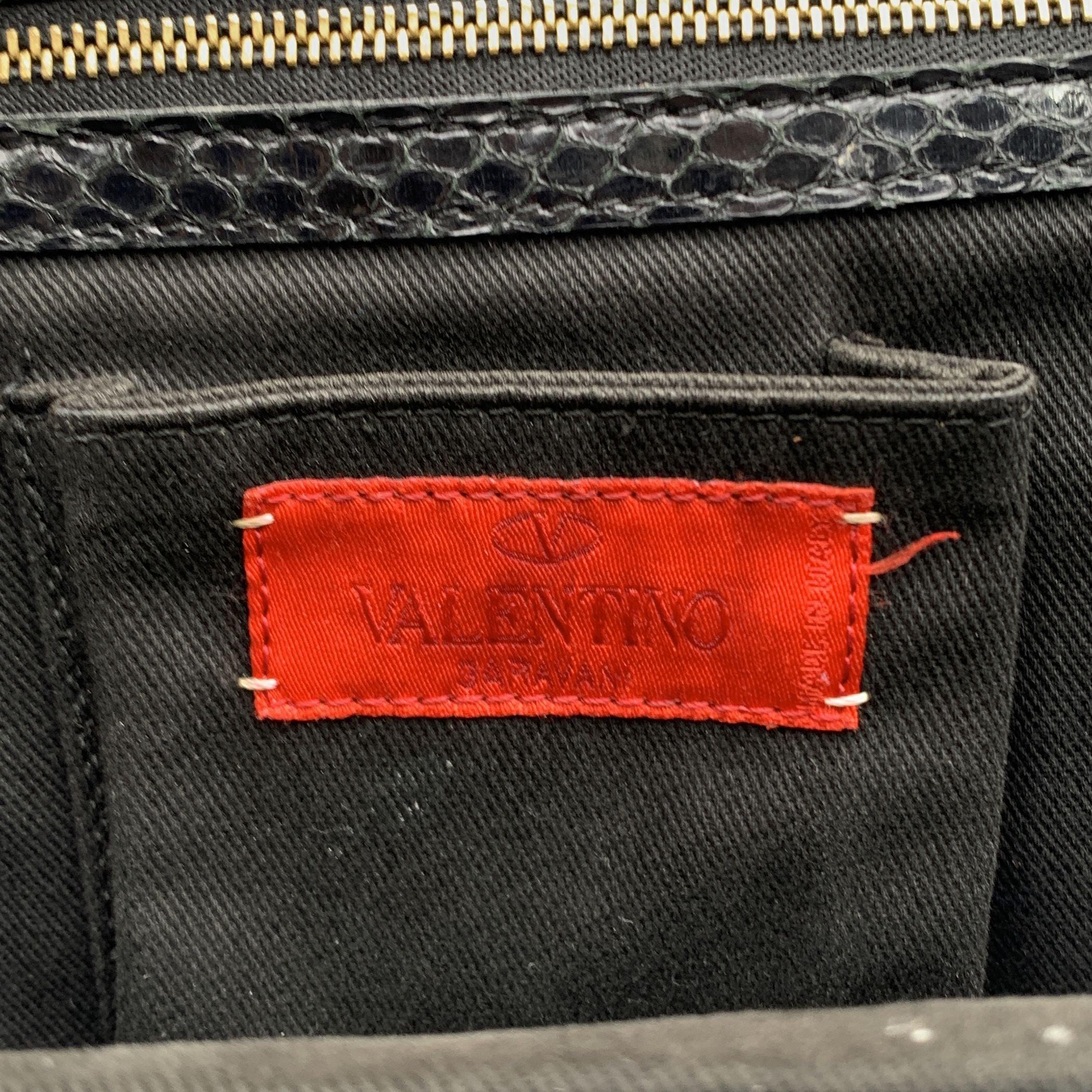Valentino Garavani Vintage Black Leather V Crystal Logo Large Tote For Sale 2