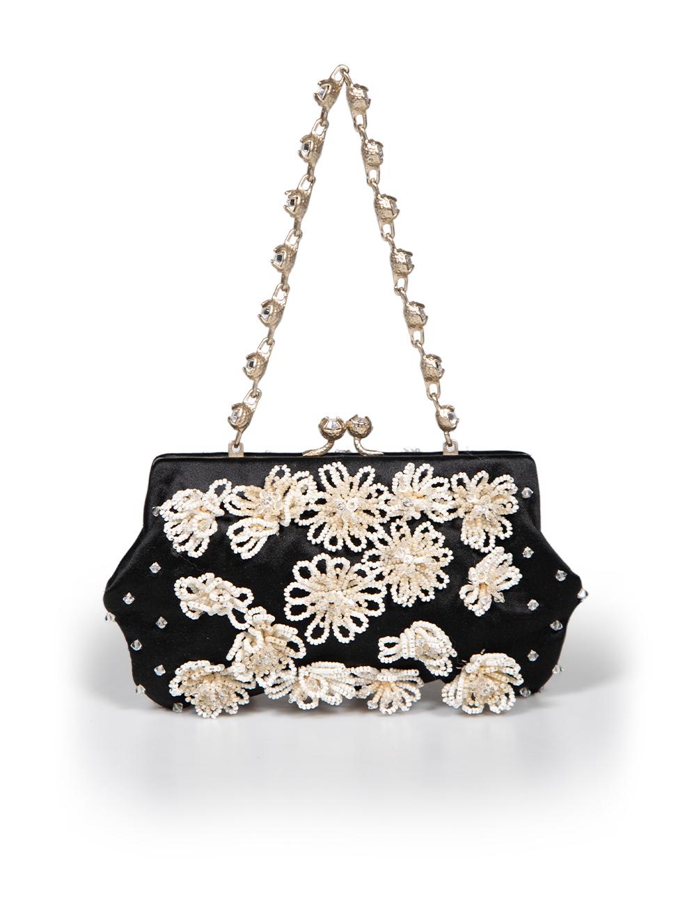 Valentino Garavani Vintage Black Satin Floral Embellished Mini Bag In Good Condition In London, GB