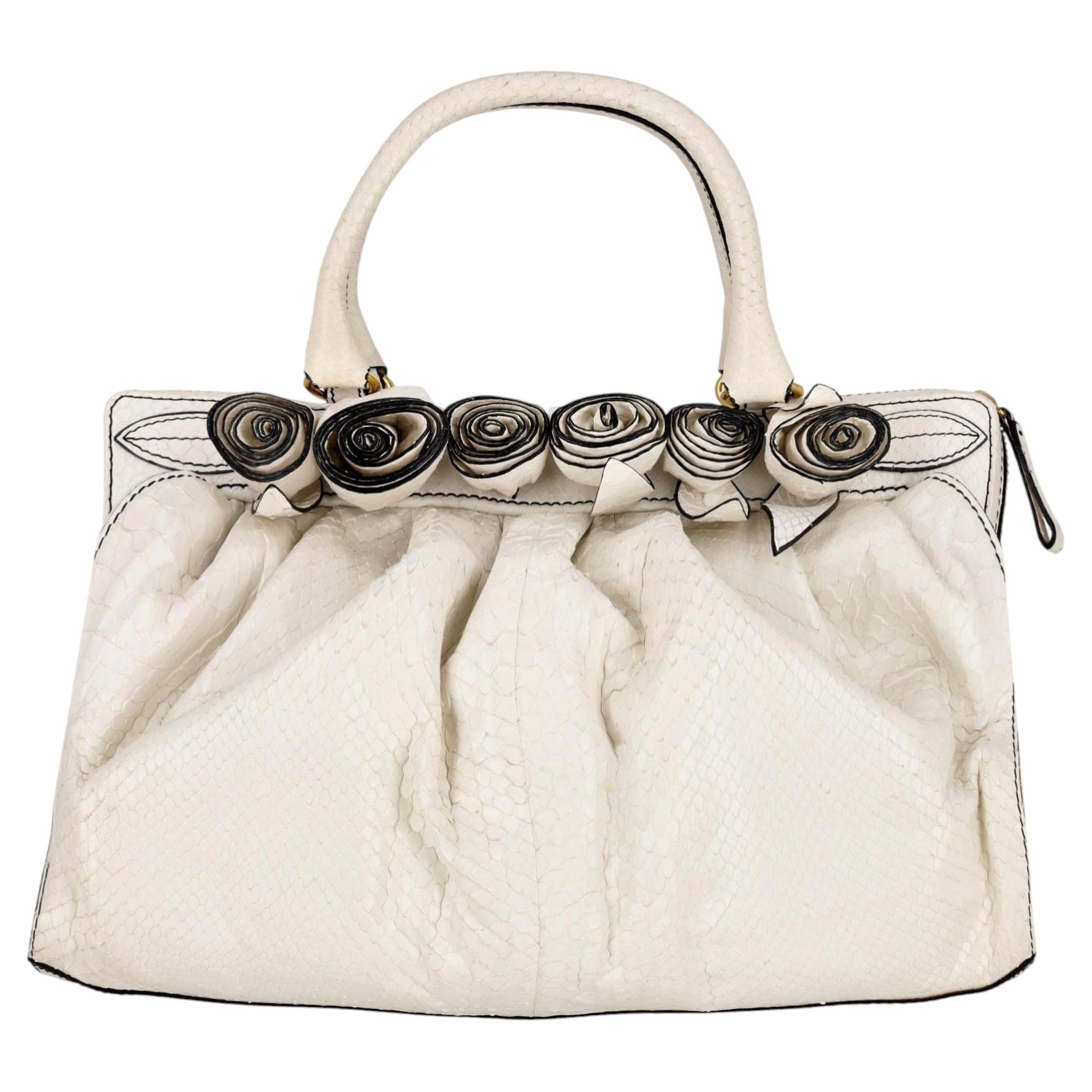 Valentino Garavani Vintage Python Skin Lacca Fleur Rose Applique Bag
