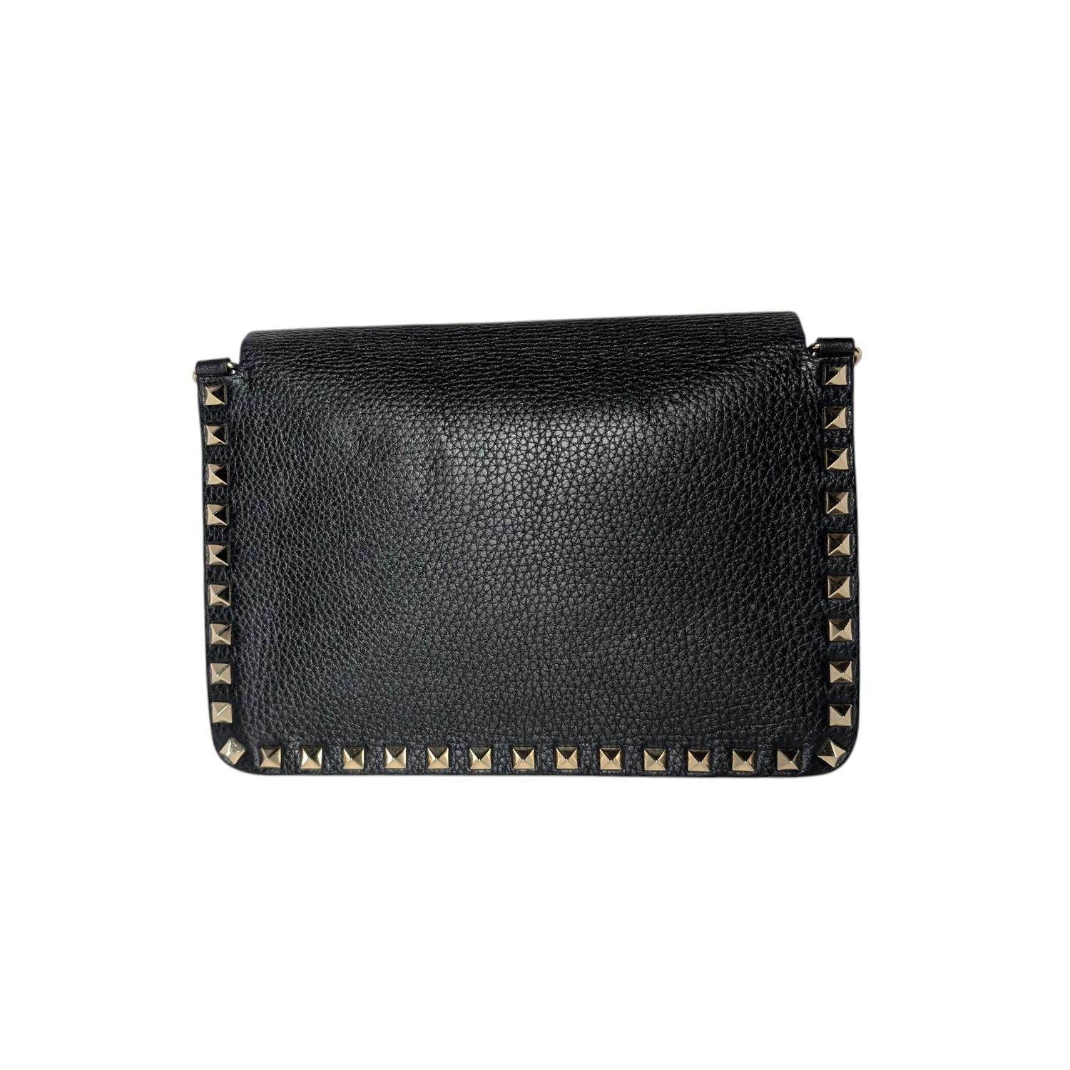 Noir Valentino Garavani Vintage Small Rockstud Grainy Calf Crossbody en vente