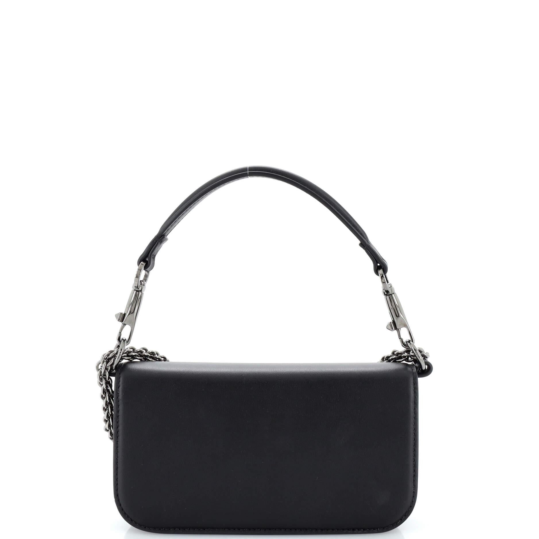 Valentino Garavani VLogo Loco Flap Shoulder Bag Leather with Crystals Small In Good Condition In NY, NY