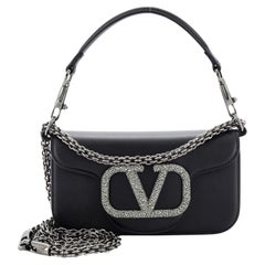 Valentino Garavani VLogo Loco Flap Shoulder Bag Leather with Crystals Small