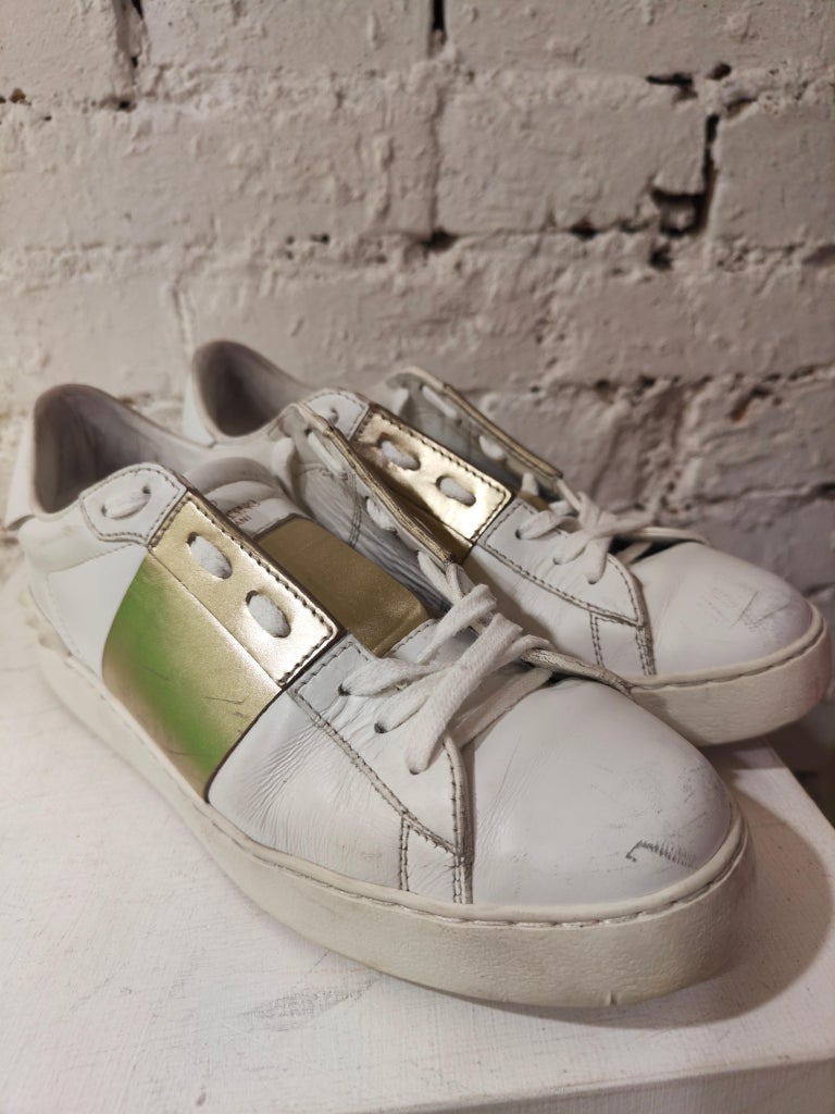 Valentino white gold leather sneakers For Sale 1stDibs | valentino sneakers celebrities