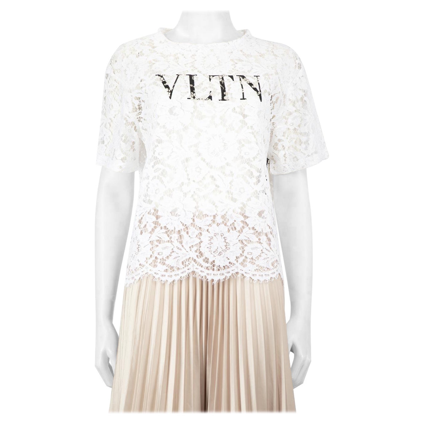 Valentino Garavani White Lace VLTN Print Top Size S