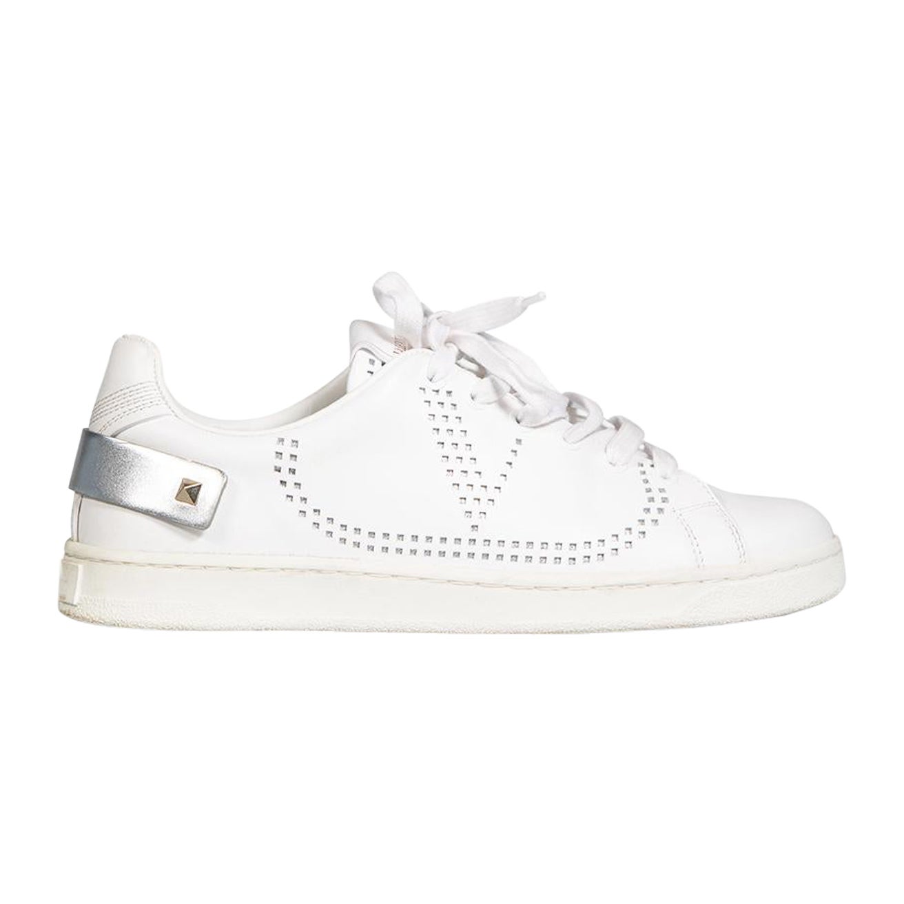 Valentino Garavani White Leather Bacnet Rockstud Trainers Size IT 37.5