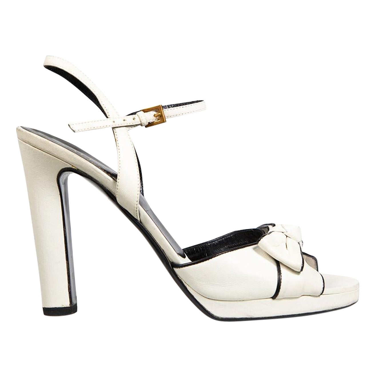Valentino Garavani - Sandales à lanières en cuir blanc avec nœud, taille IT 41