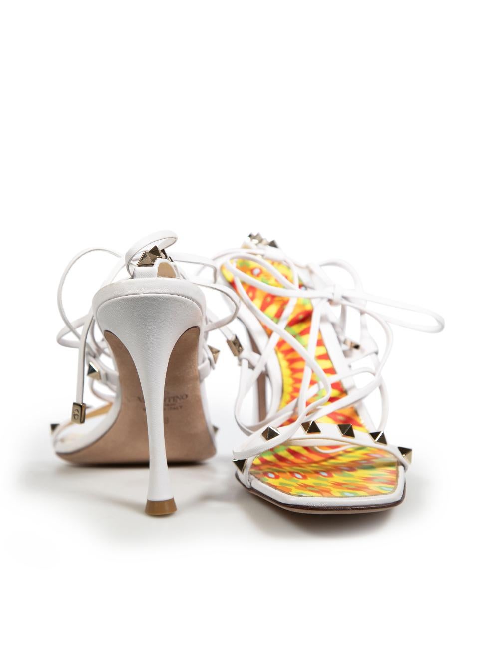 Valentino Garavani White Leather Rockstud Lace Up Sandals Size IT 38 In Good Condition In London, GB