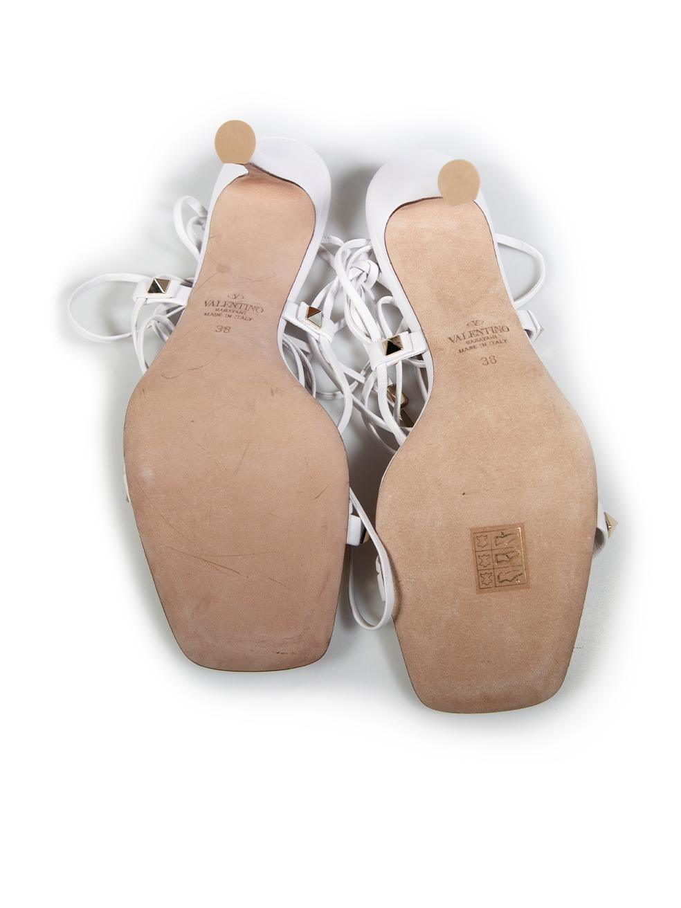 Women's Valentino Garavani White Leather Rockstud Lace Up Sandals Size IT 38