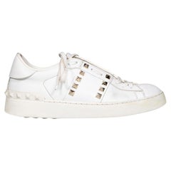 Valentino Garavani White Leather Rockstud Lace Up Trainers Size IT 36.5