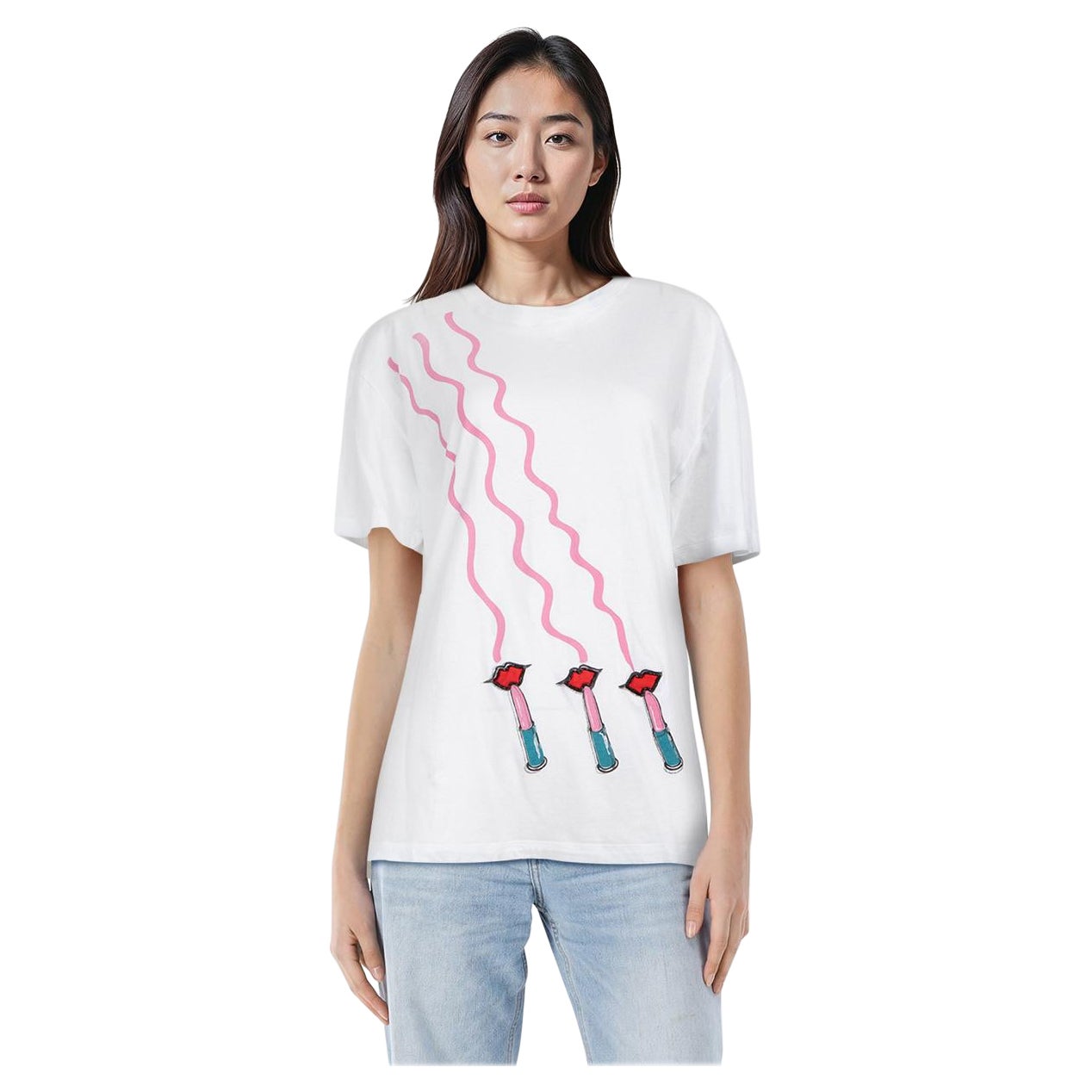 Valentino Garavani White Lipstick Print Short Sleeve T Shirt Size M.