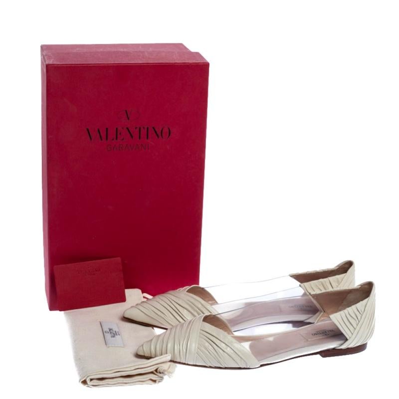 Valentino Garavani White PVC Pleated Leather Pointed Toe Ballet Flats Size 39.5 2