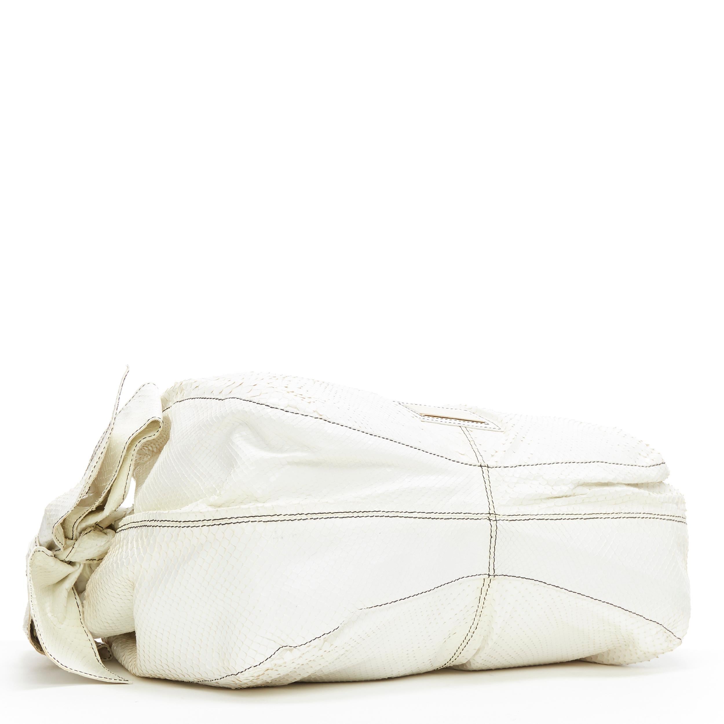 White VALENTINO GARAVANI white scaled leather large box top handle large hobo bag