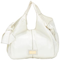VALENTINO GARAVANI white scaled leather large box top handle large hobo bag