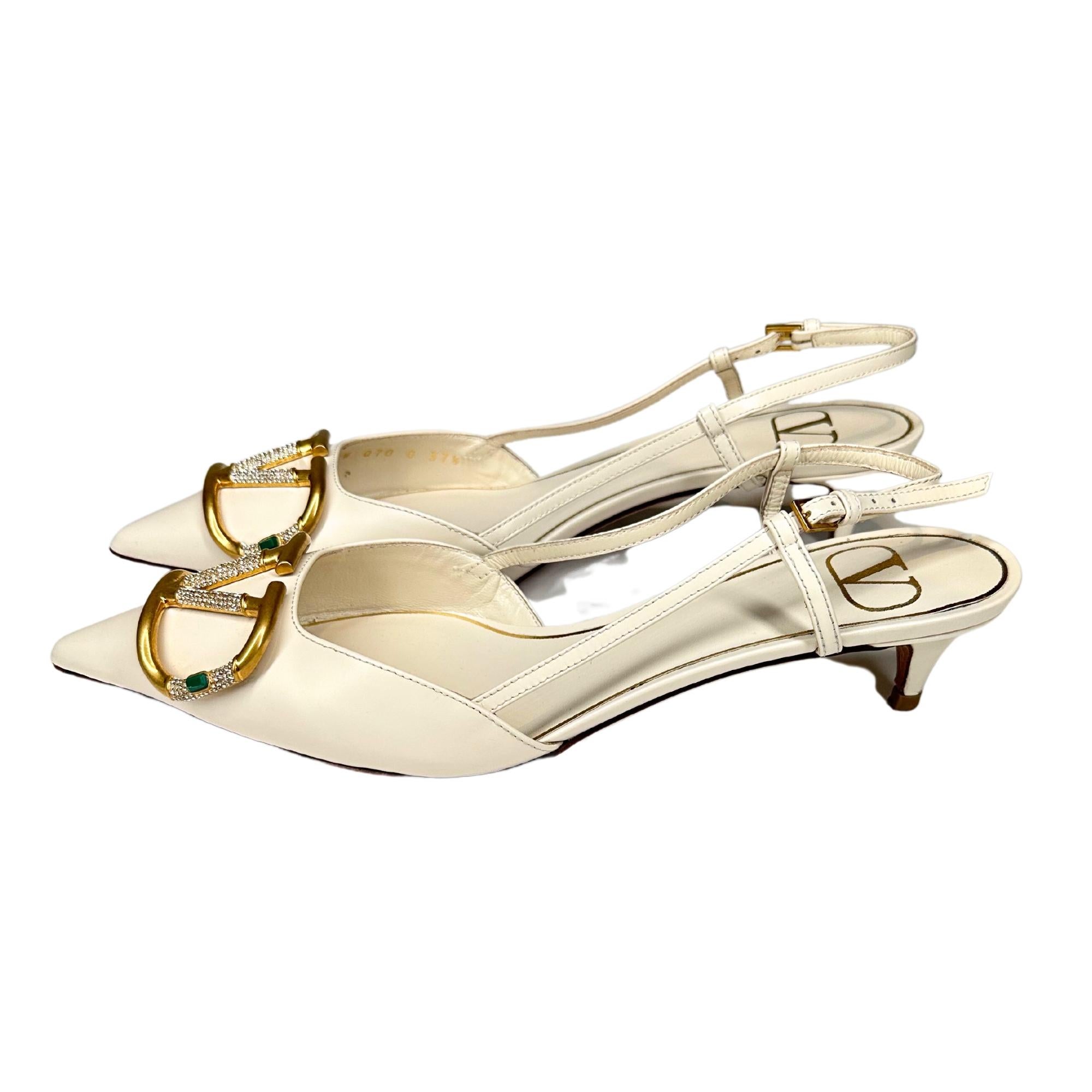 Valentino Garavani White Vlogo Cabochon Kitten Heels (EU 37.5) 1