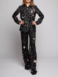 Valentino Garavani Women's Galaxy Printed Trousers Black Silk