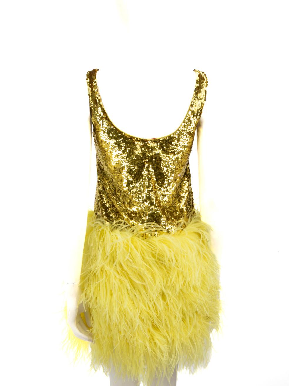 Valentino Garavani Yellow Feather-Trimmed Sequinned Mini Dress Size XXS In Good Condition For Sale In London, GB