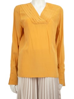 Valentino Garavani Yellow Silk Pleated Blouse Size XL