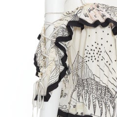 VALENTINO Garden illustration print silk off shoulder lace up dress IT40 S