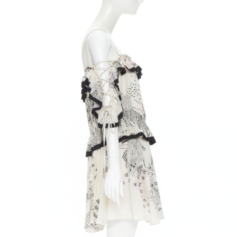 De las mujeres VALENTINO Vestido de seda con hombros descubiertos y estampado ilustración jardín IT40 S en venta