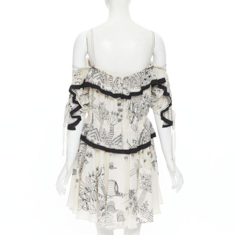 VALENTINO Vestido de seda con hombros descubiertos y estampado ilustración jardín IT40 S en venta 1