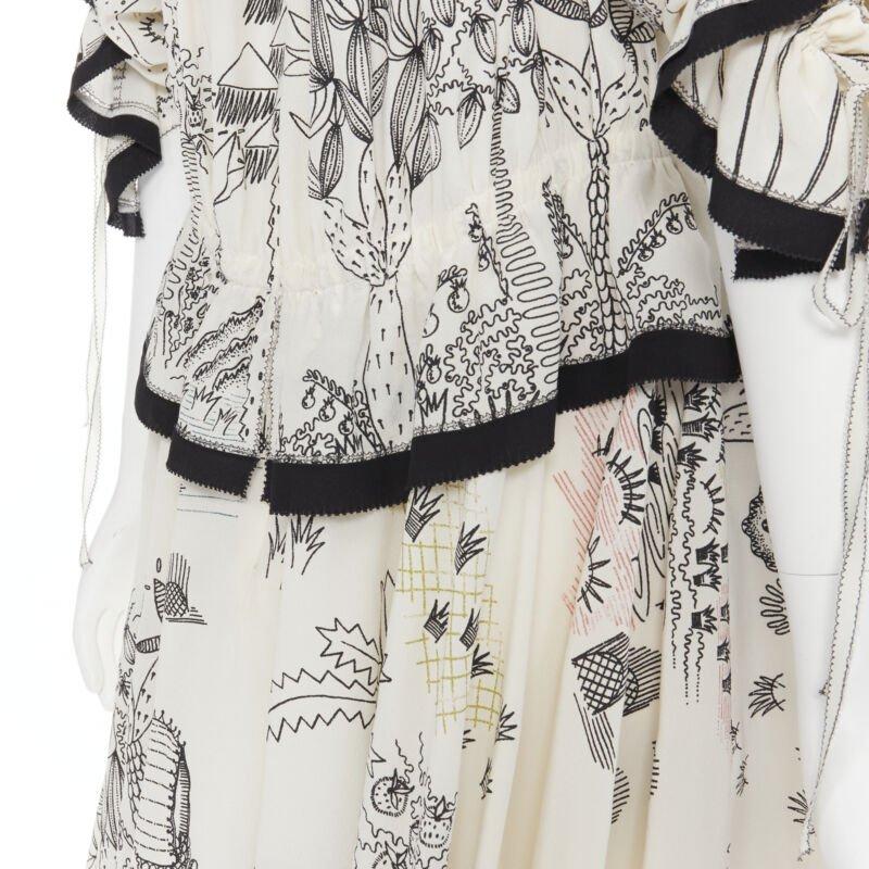 VALENTINO Vestido de seda con hombros descubiertos y estampado ilustración jardín IT40 S en venta 4