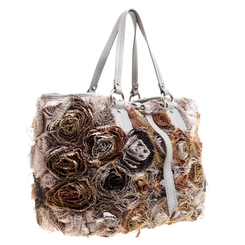 Brown Valentino Gery Fabric and Leather Flower Tote