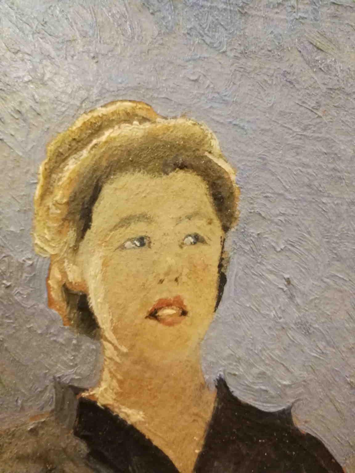 Dipinto figurativo ritratto femminile macchiaiolo toscano anni Trenta del 1900 - Portrait Painting Brown di Valentino Ghiglia