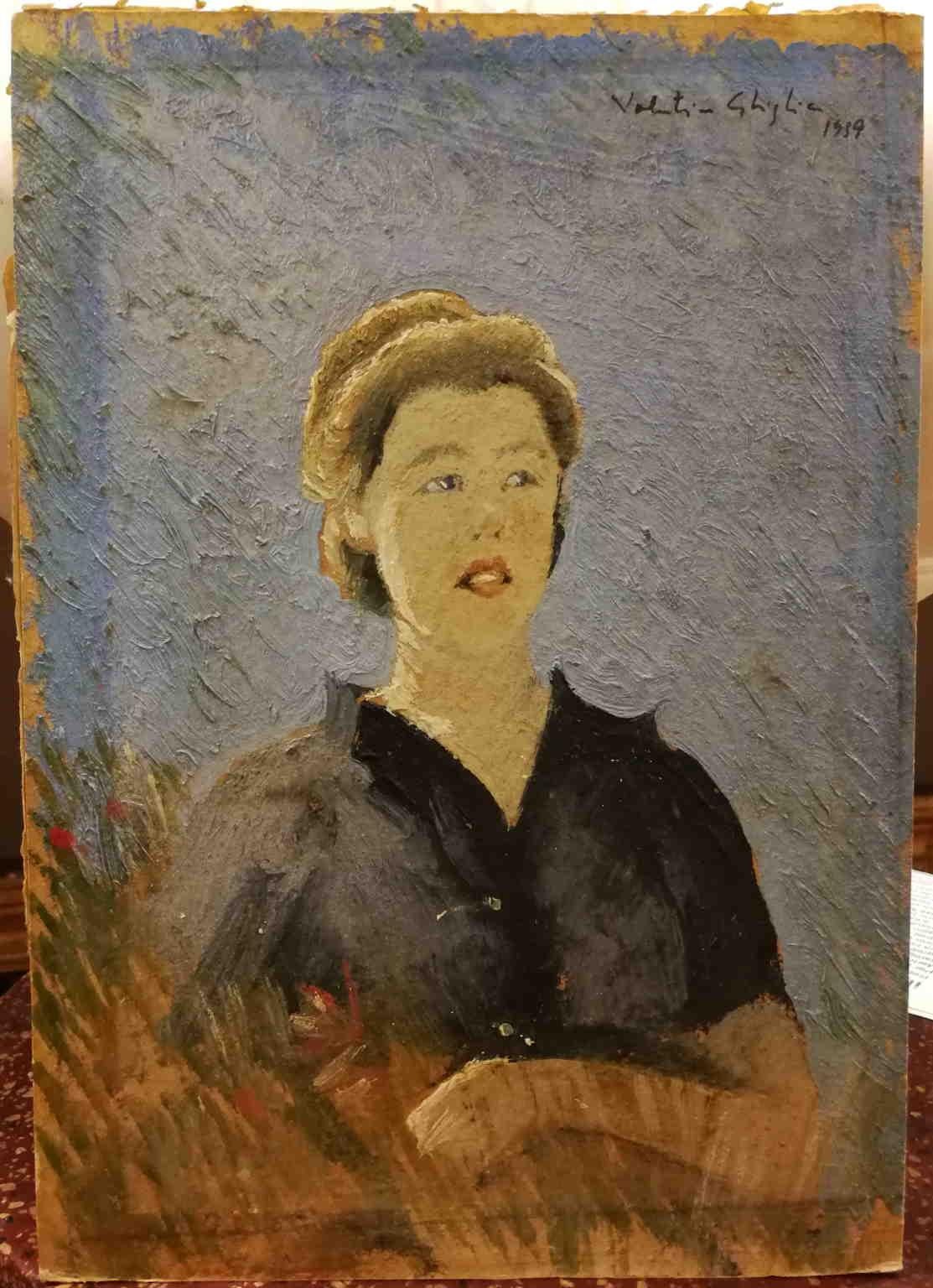 Portrait Painting di Valentino Ghiglia - Dipinto figurativo ritratto femminile macchiaiolo toscano anni Trenta del 1900
