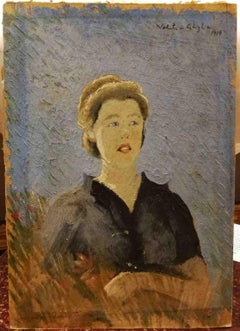 Vintage Signed and dated Tuscan Ghiglia Female Portrait Painting Thirties oil board
