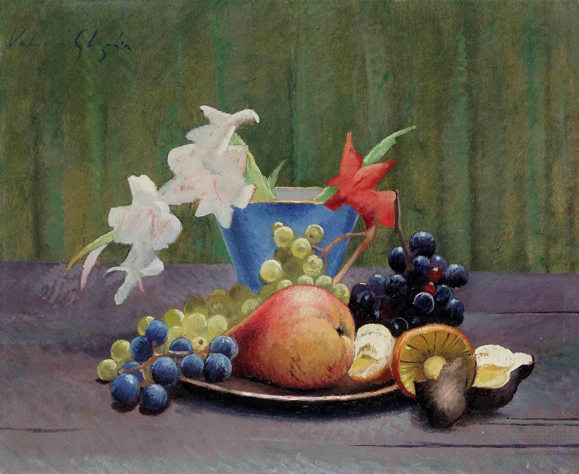 Nature morte - Huile sur carton par Valentino Ghiglia - Milieu du 20e siècle