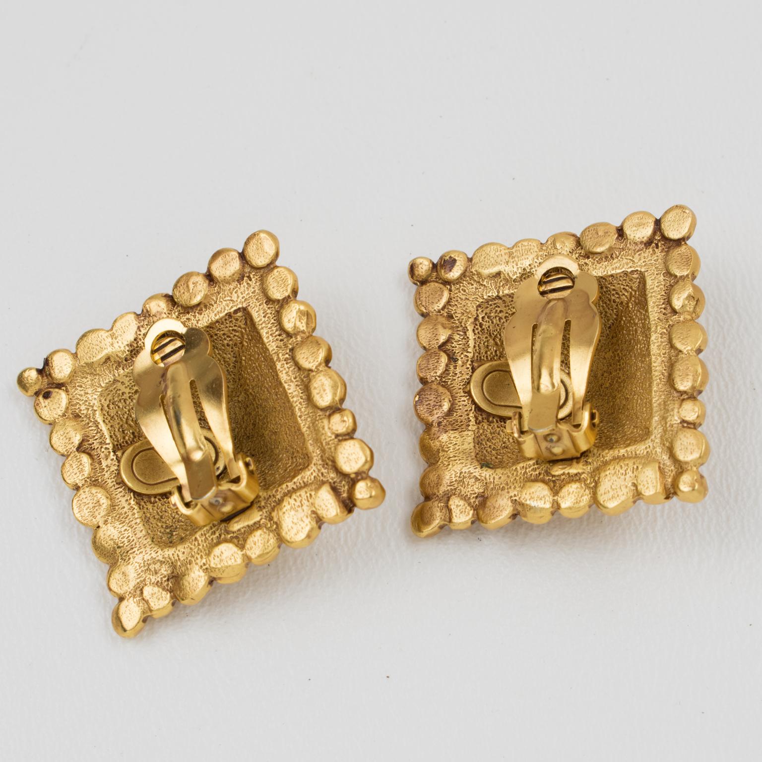 Women's or Men's Valentino Gilt Metal Pyramid Clip Earrings